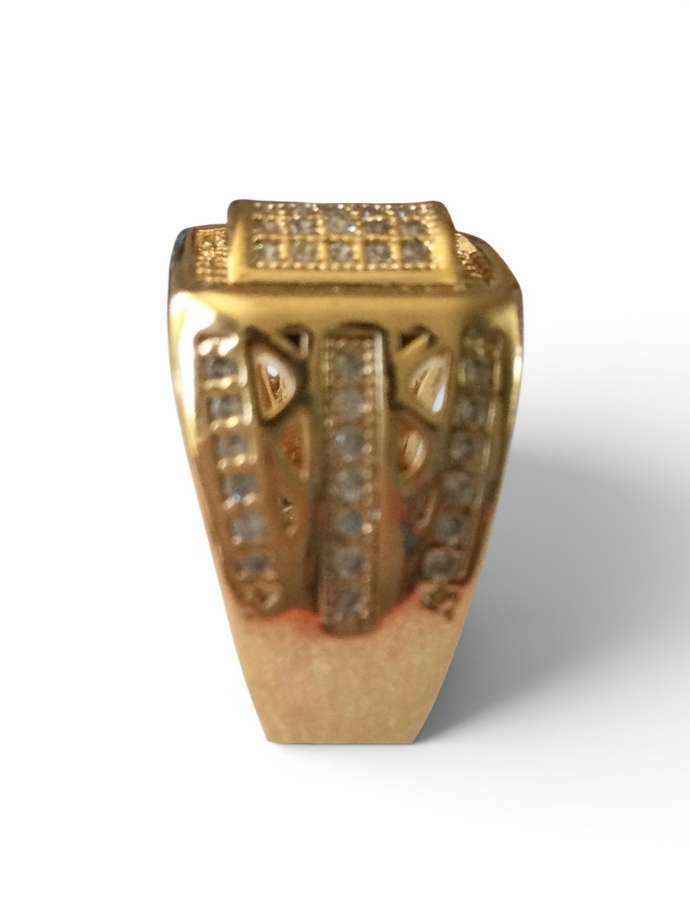 Iced‑Out CZ Pave Statement Cocktail Ring - Champagne Gold‑Tone - Sz 6 - NWOT - Picture 9 of 12